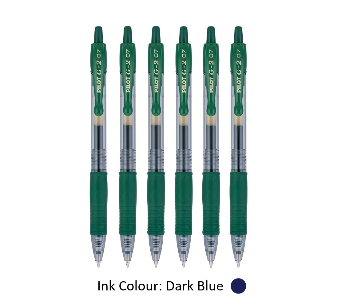 Pilot G2 0.7 Blue-Black Gel Pen (Green Body) (Pack of 6 Pcs)